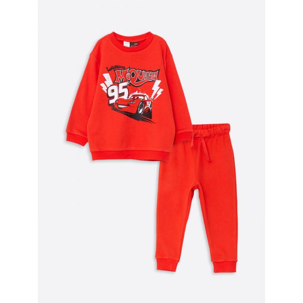 Crew Neck Long Sleeve Cars Printed Baby Boy Sweatshirt and Trousers 2-Pack Set