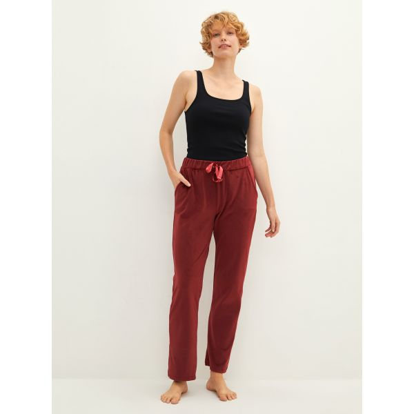 Elastic Waist Regular Pocket Detailed Velvet Women's Pajama Bottoms