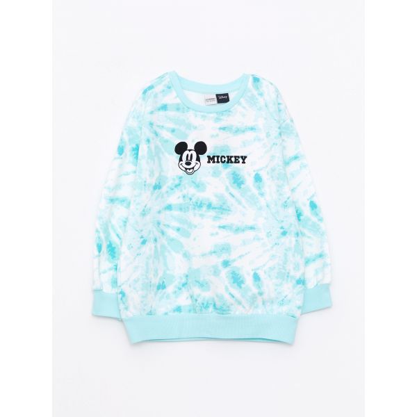 Crew Neck Mickey Mouse Embroidered Long Sleeve Girl Sweatshirt