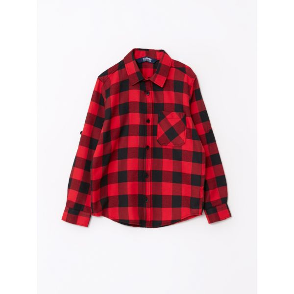 Plaid Gabardine Long Sleeve Boy Shirt