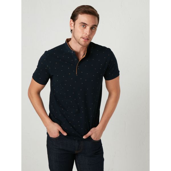 Grandad Collar and Short Sleeve Pique T-Shirt