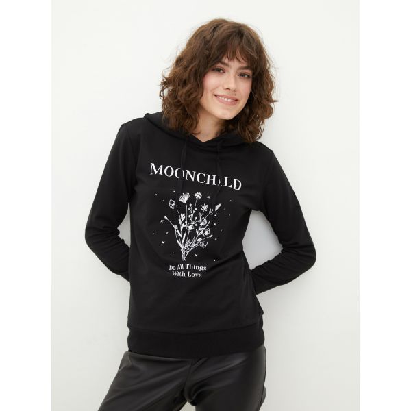 Hooded Printed Long Sleeve Women's Sweatshirt