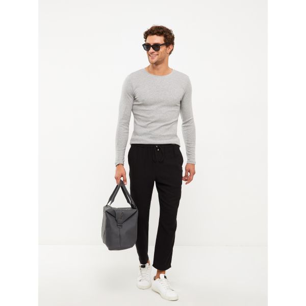 Crew Neck Long Sleeve Combed Cotton Men's T-shirt