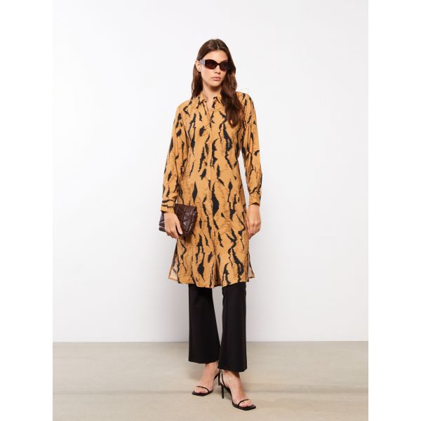 Long Sleeve Women's Tunic With Shirt Collar Pattern