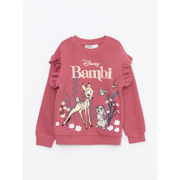 Crew Neck Bambi Printed Long Sleeve Girl Sweatshirt