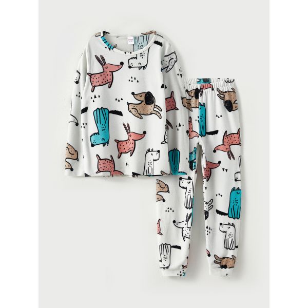 Crew Neck Printed Long Sleeve Girl Pajama Set