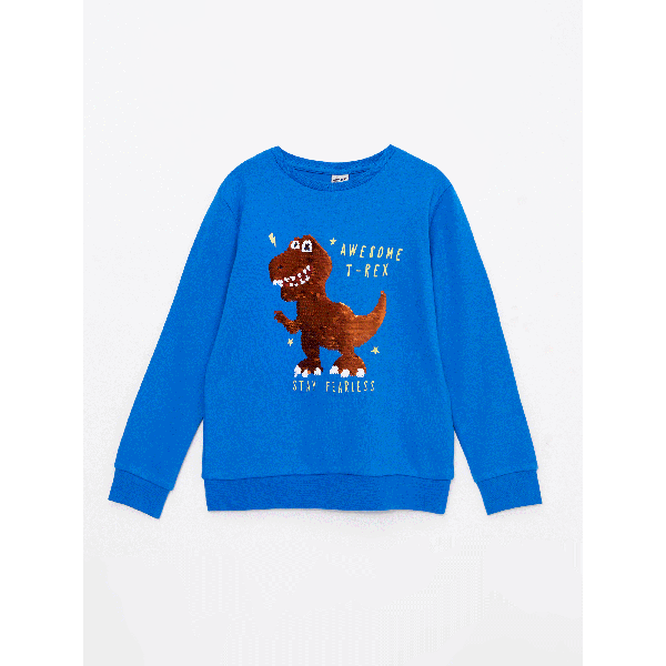 Crew Neck Printed Reversible Sequined Long Sleeve Boy T-Shirt