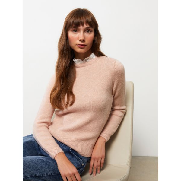 Frilly Stand Up Collar Straight Long Sleeve Women's Knitwear Sweater