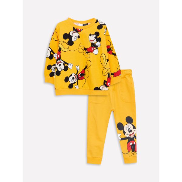 Crew Neck Long Sleeve Mickey Mouse Printed Sweatshirt and Sweatpants Baby Boy 2-Pack Set