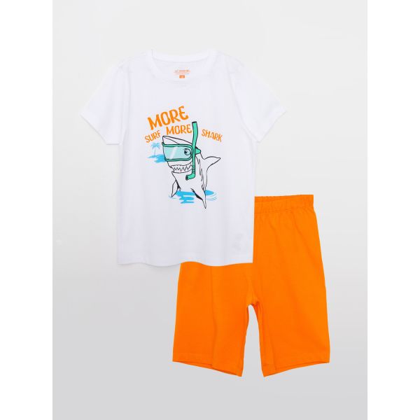 طقم بيجاما قصيرة أولادي بكم قصير وفتحة رقبة مستديرة