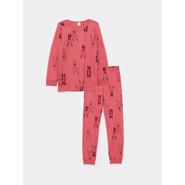 Crew Neck Printed Long Sleeve Girl Pajama Set