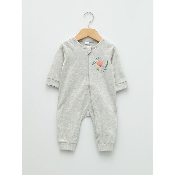 Crew Neck Long Sleeve Printed Cotton Baby Girl Rompers
