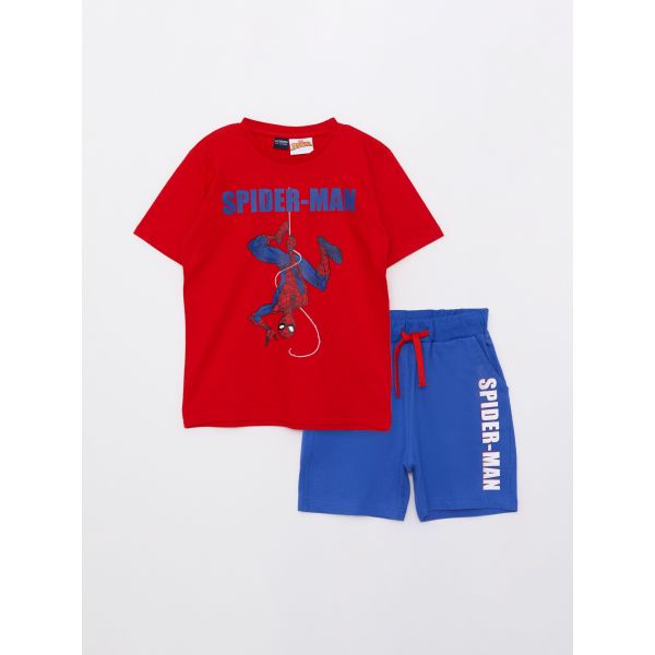 Crew Neck Spiderman Printed Short Sleeve Boy T-Shirt and Shorts