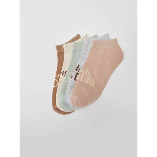 Slogan Printed Women's Booties Socks 5-Pack