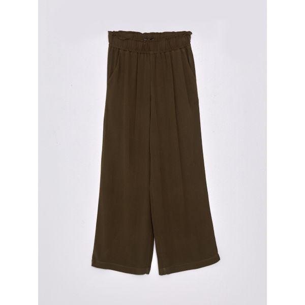 Elastic Waist Comfortable Fit Straight Crinkled Women's Trousers