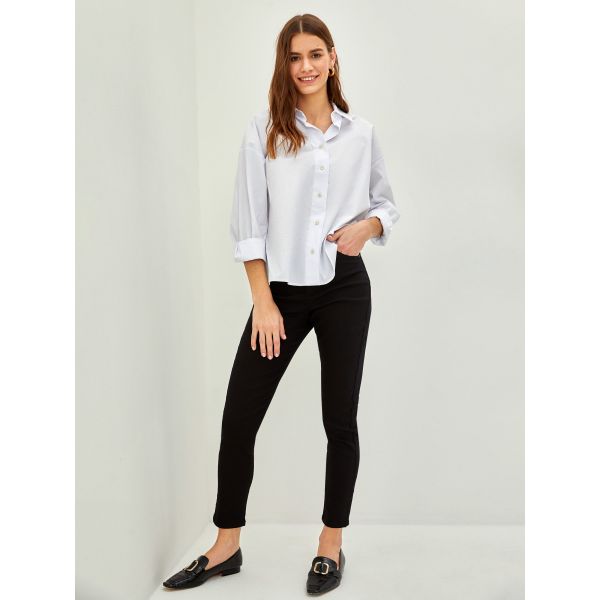Skinny Fit Regular Pocket Detailed Women's Denim Trousers