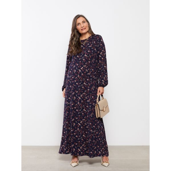 Crew Neck Flower Long Sleeve Women's Dress