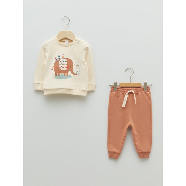 Crew Neck Long Sleeve Printed Baby Boy Sweatshirt and Pants 2